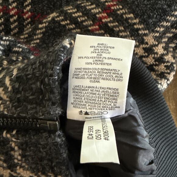 Express x Negin Mersalehi Brown Cream plaid cropped wool blend bomber jacket XS - Picture 2 of 6